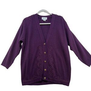 Adolfo Collectibles Womens Embroidered Cardigan Sweater M Purple Cottagecore